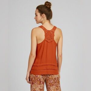 Anthropologie Edme & Esyllte Boho Crochet Racerback Tank Top Orange Cotton Sz 2
